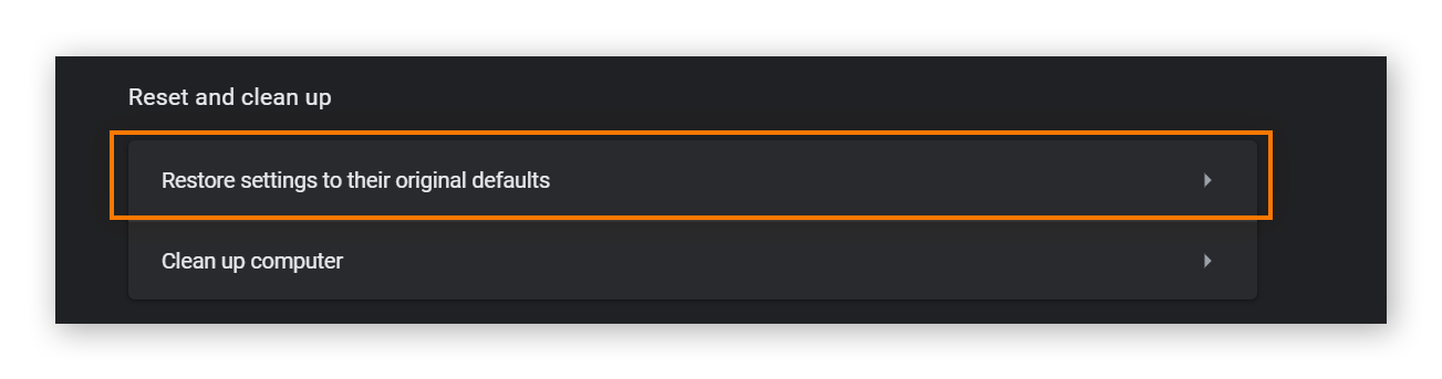 the bottom of the Advanced settings in Google Chrome, where the option to Restore settings to their original defaults is circled.